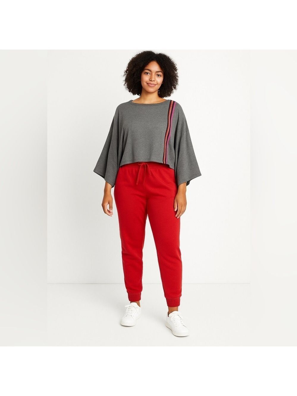MODCLOTH Grey Cropped Boxy Sweater Drop Shoulder Sparkly Colourful Stripes 3X